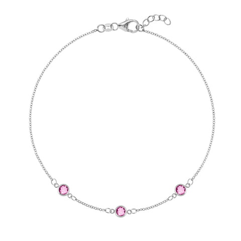 Bayberry 3 Pink Sapphire Bracelet in 14k Gold (October) - White Gold