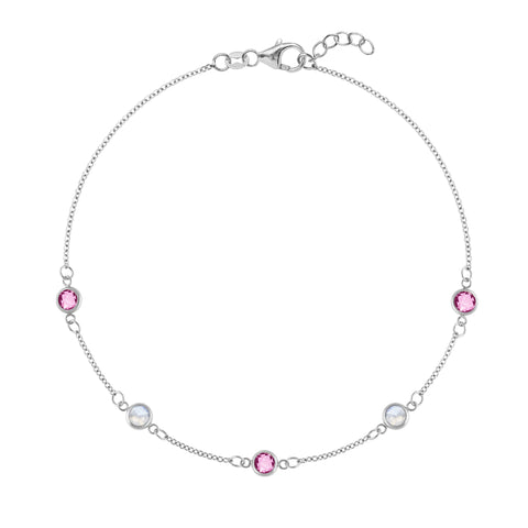 Pink Awareness 5 Stone Bracelet in 14k Gold - White Gold