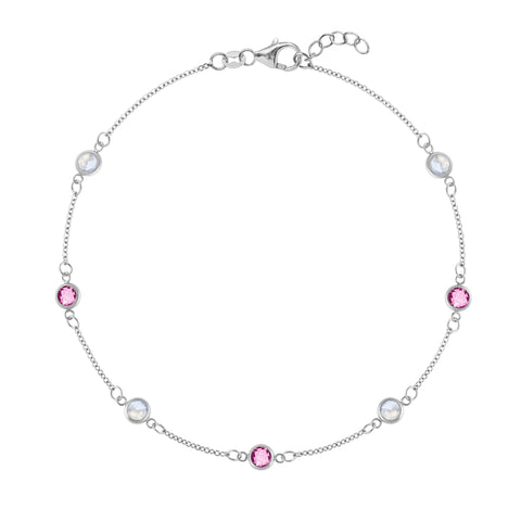 Pink Awareness 7 Stone Bracelet in 14k Gold - White Gold