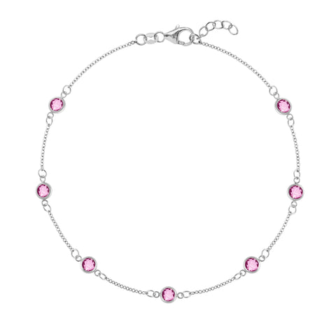 Bayberry 7 Pink Sapphire Bracelet in 14k Gold (October) - White Gold