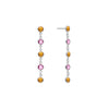 Pair of Sunset Newport earrings featuring 5 alternating 4 mm pink sapphires and citrines set in 14k white gold