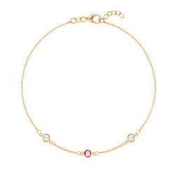 Pink Awareness 3 Stone Bracelet in 14k Gold