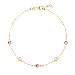 Pink Awareness 5 Stone Bracelet in 14k Gold