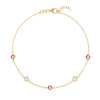 Pink Awareness Bracelet featuring five alternating 4 mm Pink Sapphires and Moonstones bezel set in 14k gold - front view
