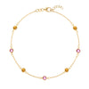 Sunset bracelet featuring seven alternating 4 mm Pink Sapphires and Citrines bezel set in 14k yellow gold - front view