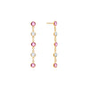Pair of Pink Awareness Newport earrings each featuring 5 alternating 4 mm pink sapphires and moonstones set in 14k gold