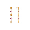 Pair of Sunset Newport earrings featuring 5 alternating 4 mm pink sapphires and citrines set in 14k yellow gold