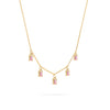 Providence 5 Pink Sapphire drop necklace with petite baguette cut stones set in 14k yellow gold - angled view
