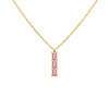 Providence Pink Sapphire vertical bar pendant featuring 3 petite baguette stones set in 14k yellow gold - front view