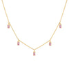 Providence 5 Pink Sapphire drop necklace with petite baguette cut stones set in 14k yellow gold - front view