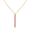 Providence vertical bar pendant featuring 6 petite Pink Sapphire baguette stones set in 14k yellow gold - front view