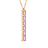 Providence vertical bar pendant featuring 6 petite Pink Sapphire baguette stones set in 14k yellow gold - angled view
