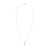Providence Pink Sapphire vertical bar pendant necklace featuring 3 petite baguette stones set in 14k yellow gold