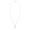 Providence vertical bar pendant necklace featuring 6 petite Pink Sapphire baguette stones set in 14k yellow gold