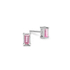 Providence Pink Sapphire stud earrings with petite baguette stones set in 14k white gold