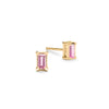 Providence Pink Sapphire stud earrings with petite baguette stones set in 14k yellow gold - front view
