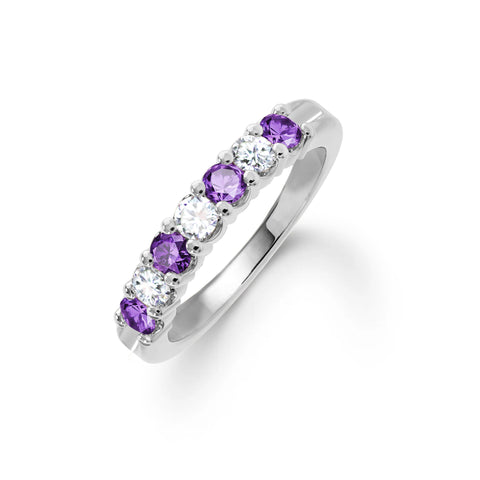 Rosecliff Luxe Diamond & Amethyst Stackable Ring in 14k Gold (February) - White Gold