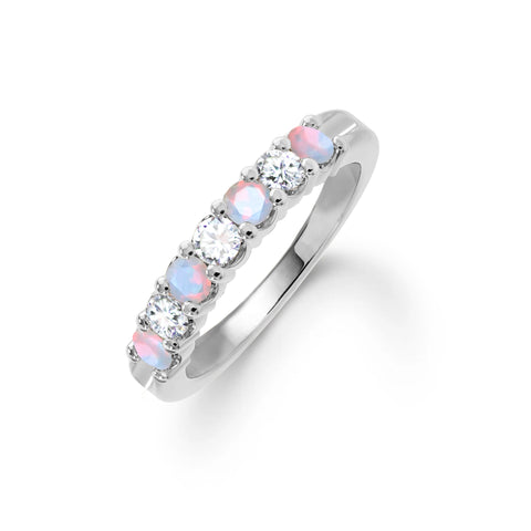 Rosecliff Luxe Diamond & Opal Stackable Ring in 14k Gold (October) - White Gold