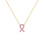 Pink Awareness Pave Ribbon Necklace in 14k Gold