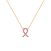 Pink Awareness Pave Ribbon Necklace in 14k Gold