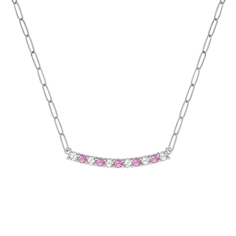 Rosecliff Diamond & Pink Sapphire Bar Adelaide Mini Necklace in 14k Gold (October) - White Gold