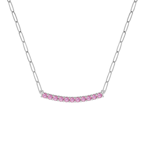 Rosecliff Pink Sapphire Bar Adelaide Mini Necklace in 14k Gold (October) - White Gold