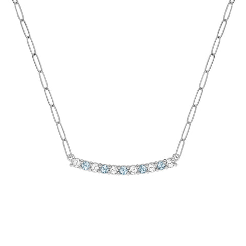 Rosecliff Diamond & Nantucket Blue Topaz Bar Adelaide Mini Necklace in 14k Gold (December) - White Gold