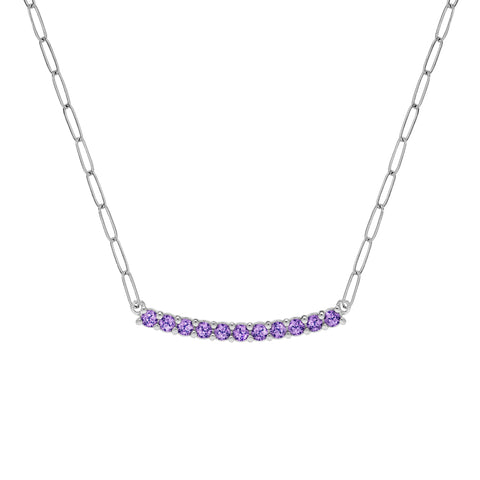 Rosecliff Amethyst Bar Adelaide Mini Necklace in 14k Gold (February) - White Gold