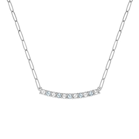 Rosecliff Diamond & Aquamarine Bar Adelaide Mini Necklace in 14k Gold (March) - White Gold