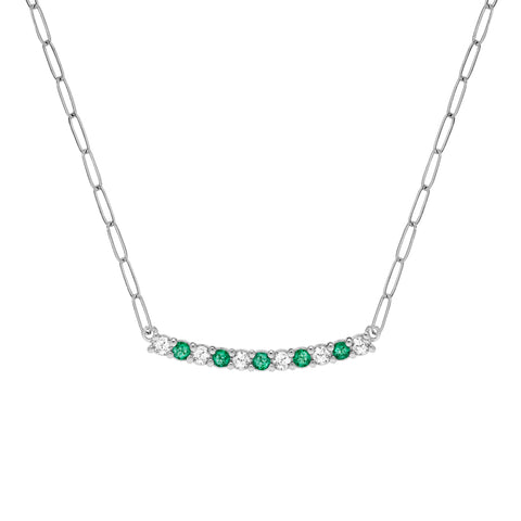 Rosecliff Diamond & Emerald Bar Adelaide Mini Necklace in 14k Gold (May) - White Gold