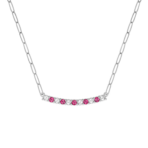 Rosecliff Diamond & Ruby Bar Adelaide Mini Necklace in 14k Gold (July) - White Gold