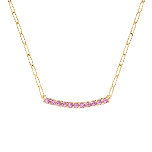 Rosecliff Pink Sapphire Bar Adelaide Mini Necklace in 14k Gold (October)