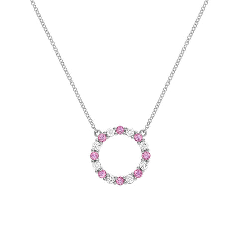 Rosecliff Circle Diamond & Pink Sapphire Necklace in 14k Gold (October) - White Gold