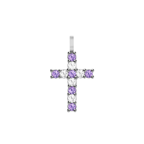 Rosecliff Cross Diamond & Amethyst Pendant in 14k Gold (February) - White Gold