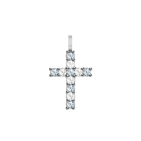 Rosecliff Cross Diamond & Aquamarine Pendant in 14k Gold (March) - White Gold