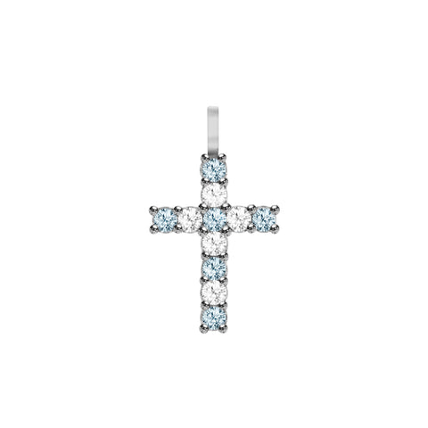 Rosecliff Cross Diamond & Nantucket Blue Topaz Pendant in 14k Gold (December) - White Gold