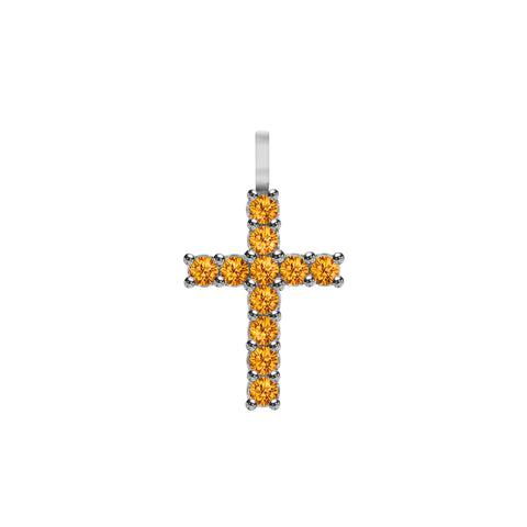 Rosecliff Cross Citrine Pendant in 14k Gold (November) - White Gold