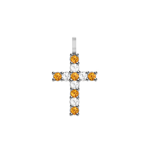 Rosecliff Cross Diamond & Citrine Pendant in 14k Gold (November) - White Gold