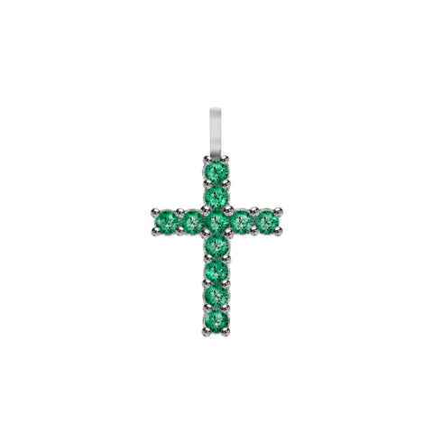 Rosecliff Cross Emerald Pendant in 14k Gold (May) - White Gold