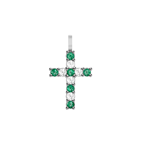 Rosecliff Cross Diamond & Emerald Pendant in 14k Gold (May) - White Gold