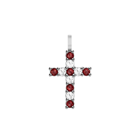 Rosecliff Cross Diamond & Garnet Pendant in 14k Gold (January) - White Gold