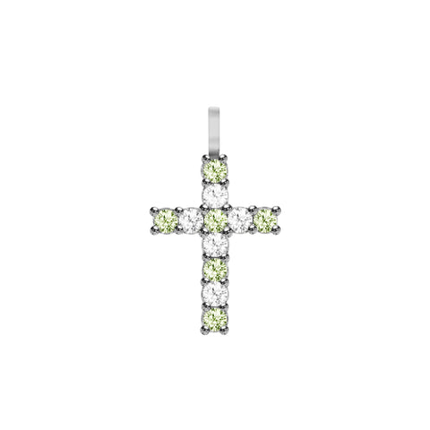 Rosecliff Cross Diamond & Peridot Pendant in 14k Gold (August) - White Gold