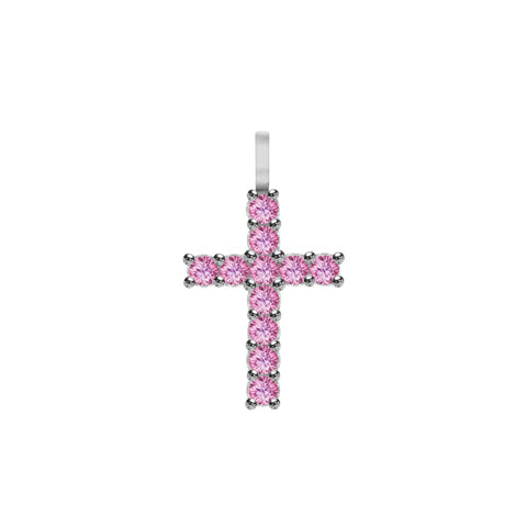 Rosecliff Cross Pink Sapphire Pendant in 14k Gold (October) - White Gold