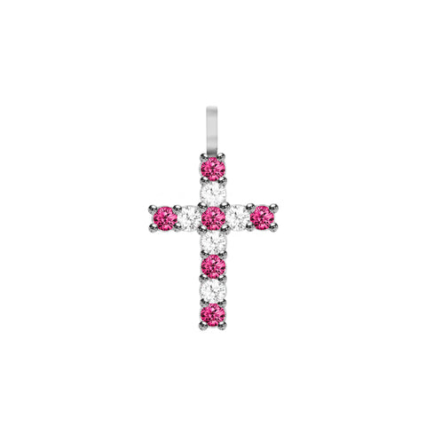 Rosecliff Cross Diamond & Ruby Pendant in 14k Gold (July) - White Gold