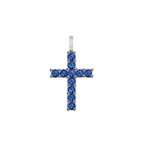 Rosecliff Cross Sapphire Pendant in 14k Gold (September) - White Gold