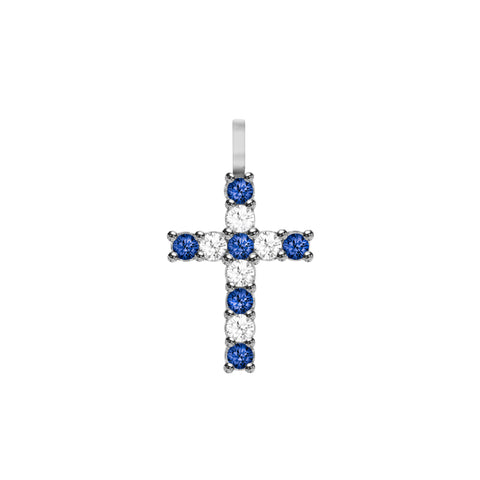 Rosecliff Cross Diamond & Sapphire Pendant in 14k Gold (September) - White Gold