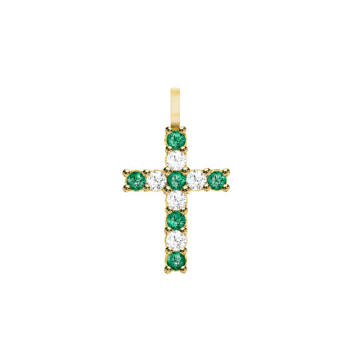 Rosecliff Cross Diamond & Emerald Pendant in 14k Gold (May)
