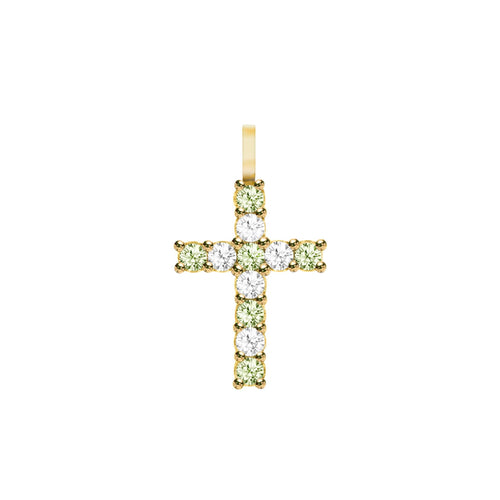 Rosecliff Cross Diamond & Peridot Pendant in 14k Gold (August)