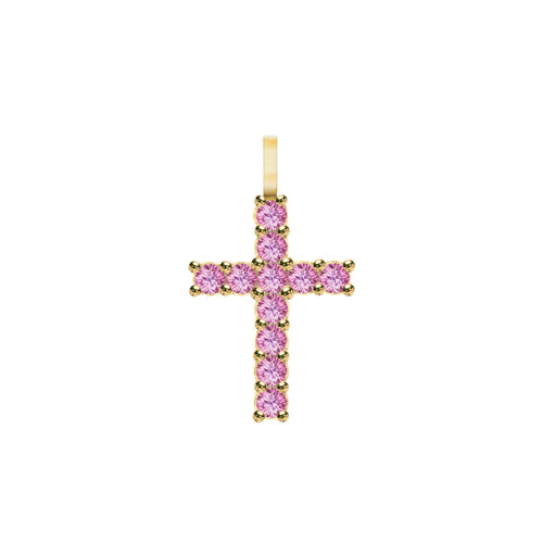 Rosecliff Cross Pink Sapphire Pendant in 14k Gold (October)