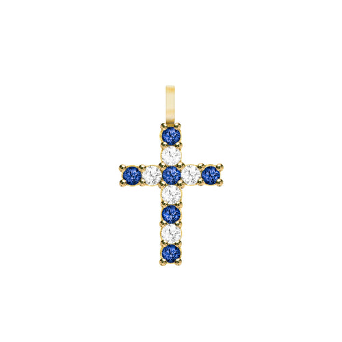 Rosecliff Cross Diamond & Sapphire Pendant in 14k Gold (September)